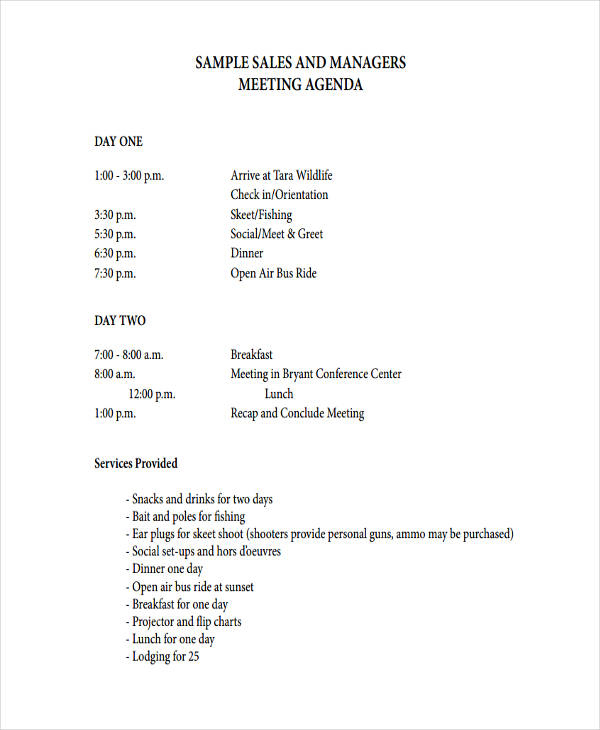 sales and managers meeting agenda