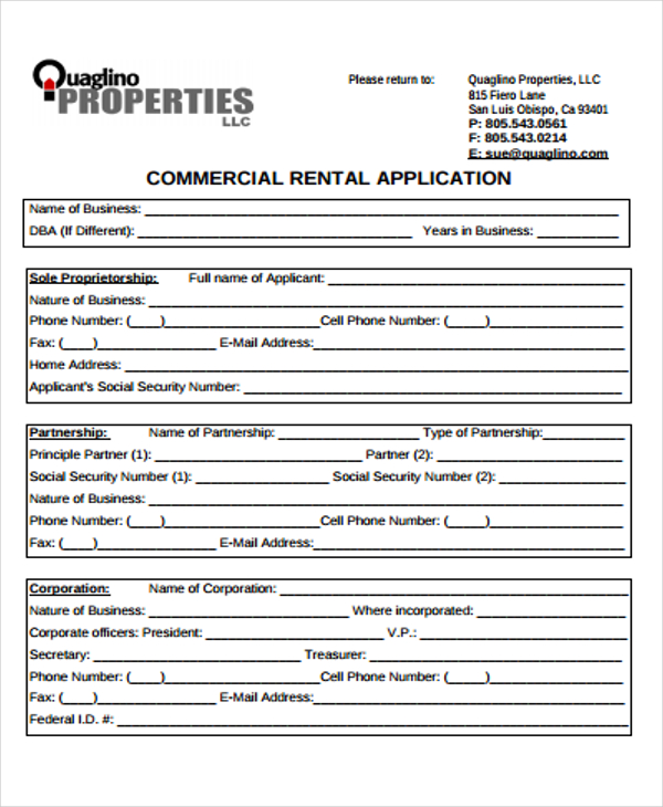 sample commercial rental application