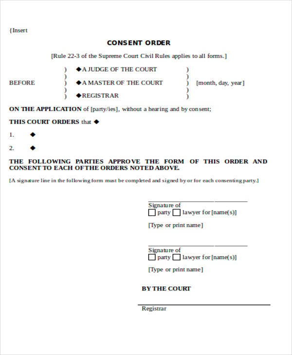 8  Consent Order Templates Free Sample Example Format Download