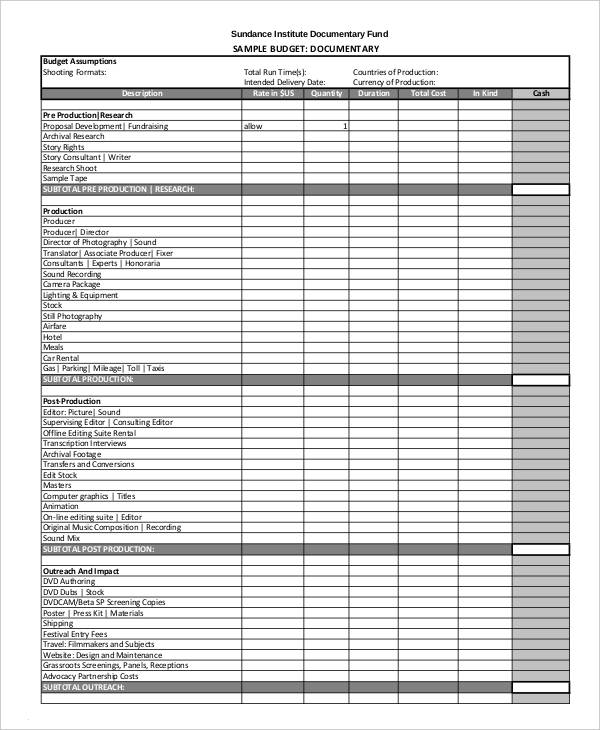 Tv Production Budget Template