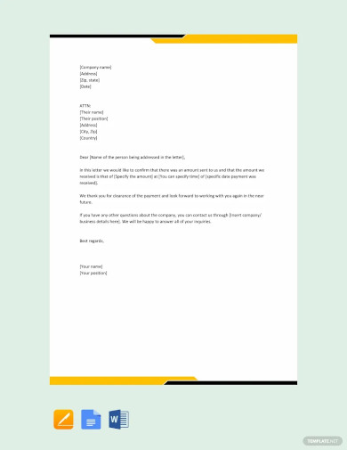 sample letter for acknowledgement of receipt template