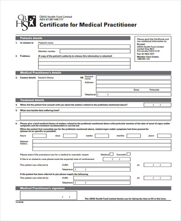 sample of certificate medical practitioner