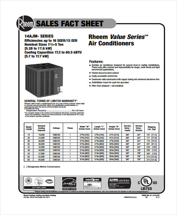 sample sales fact sheet