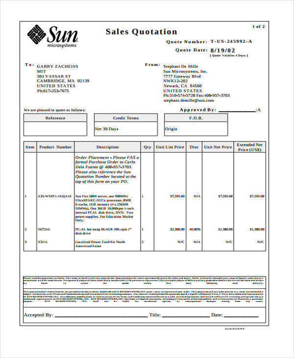 Sales Quotation Template - 9+ Free Word, PDF Format ...
