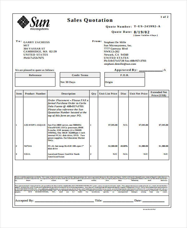 Sales Quotation Template Free Word Templates