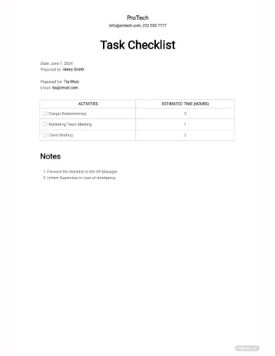 sample task checklist template