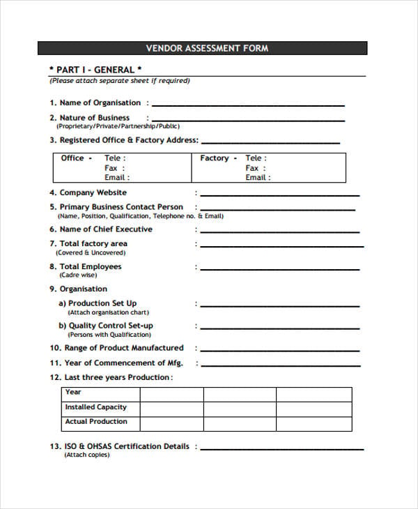 sample vendor assessment form