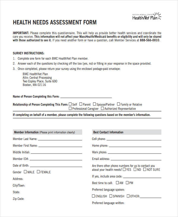 19+ Needs Assessment Form Templates