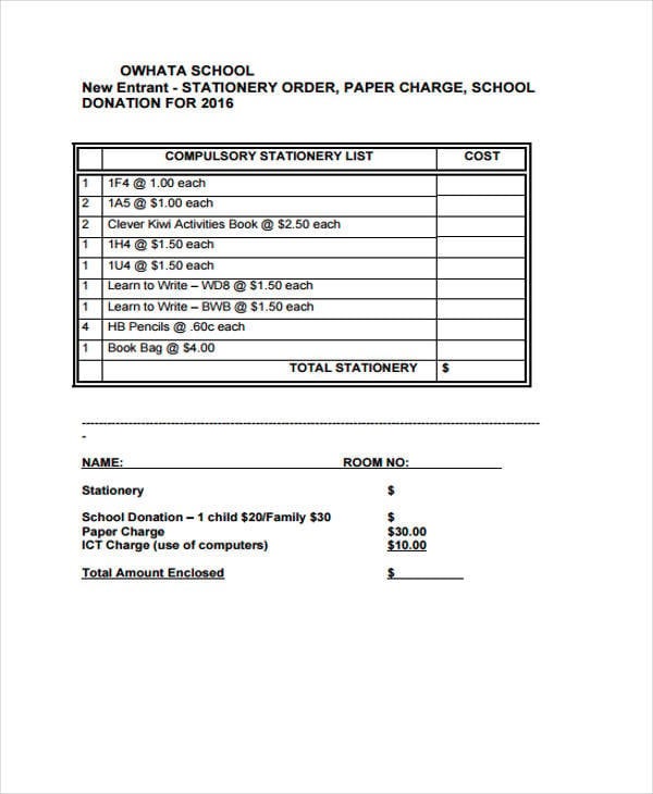 school stationery order