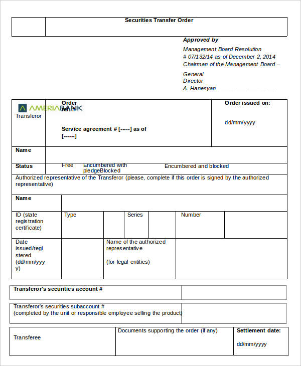 securities transfer order