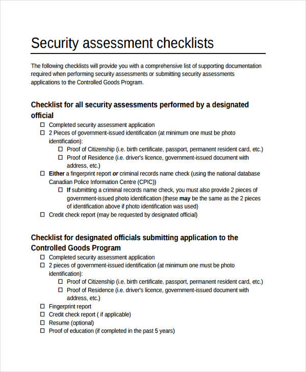 16+ Assessment Checklist Templates - Free Sample ,Example Format Download