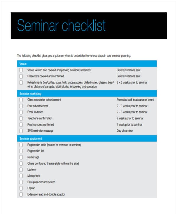 seminar checklist in pdf