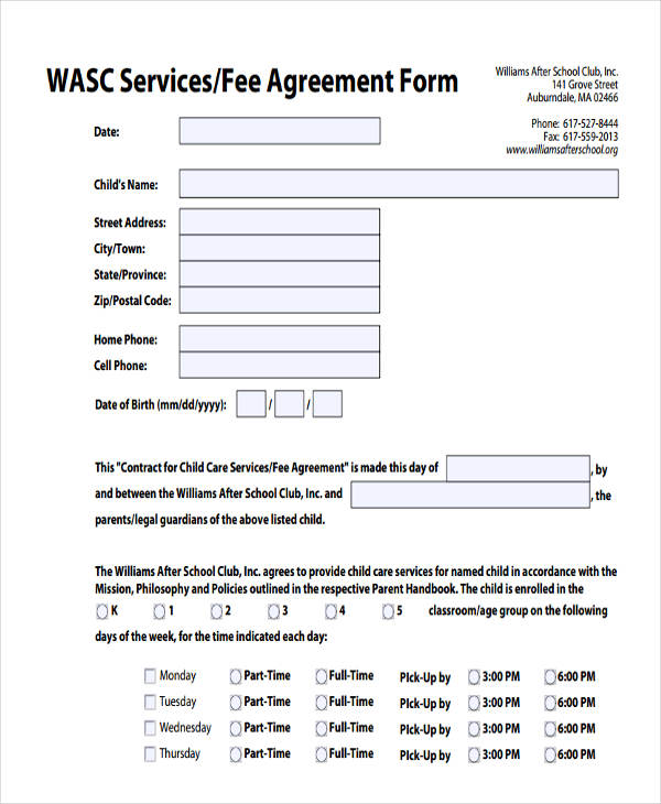 service fee agreement form
