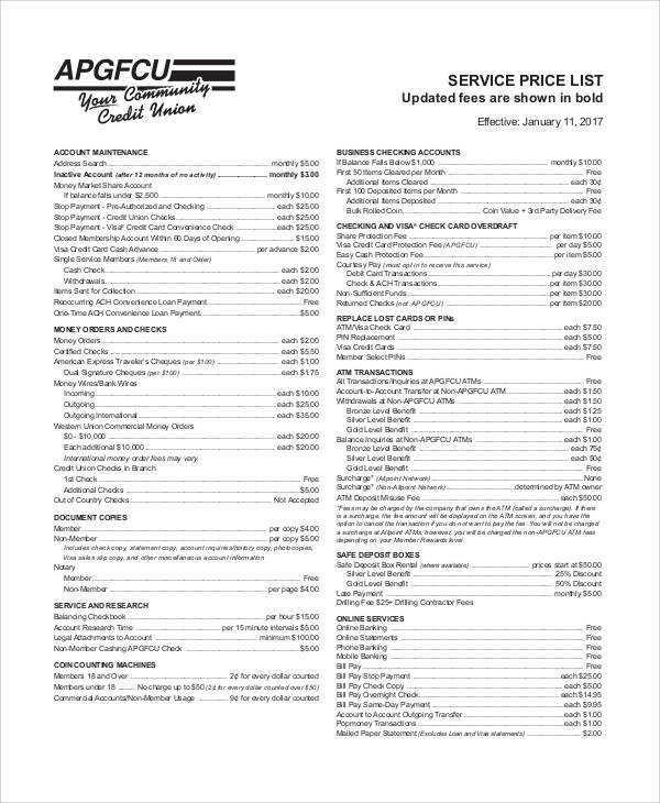 Service List Templates - 6+ Free Samples, Examples Format Download