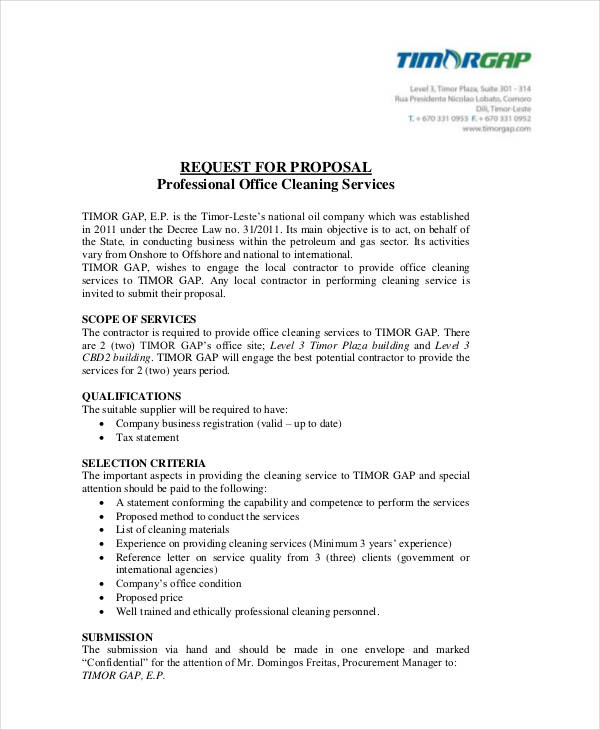 service proposal for professional cleaning