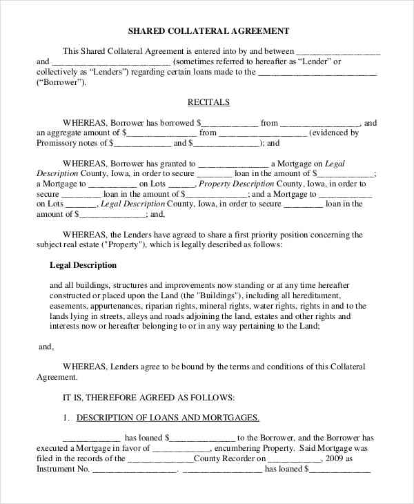 10 Collateral Agreement Templates Free Sample Example Format Download