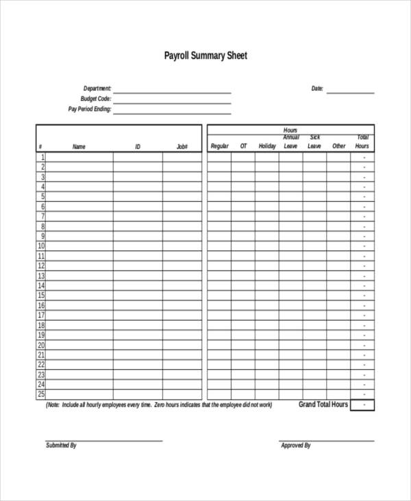 Payroll Sheet Templates - 10+ Free Samples, Examples Format Download