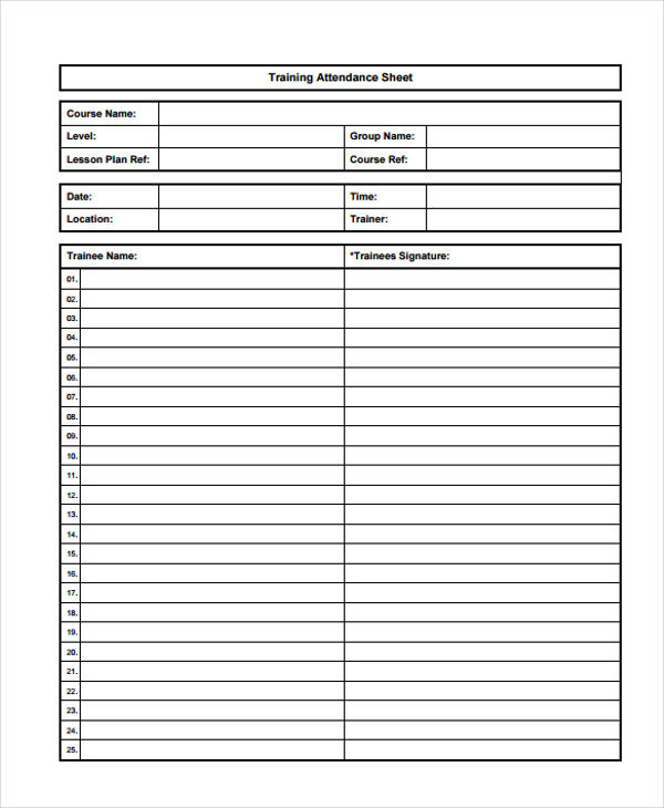 Training Sheet Template - 9+ Free PDF Format Download