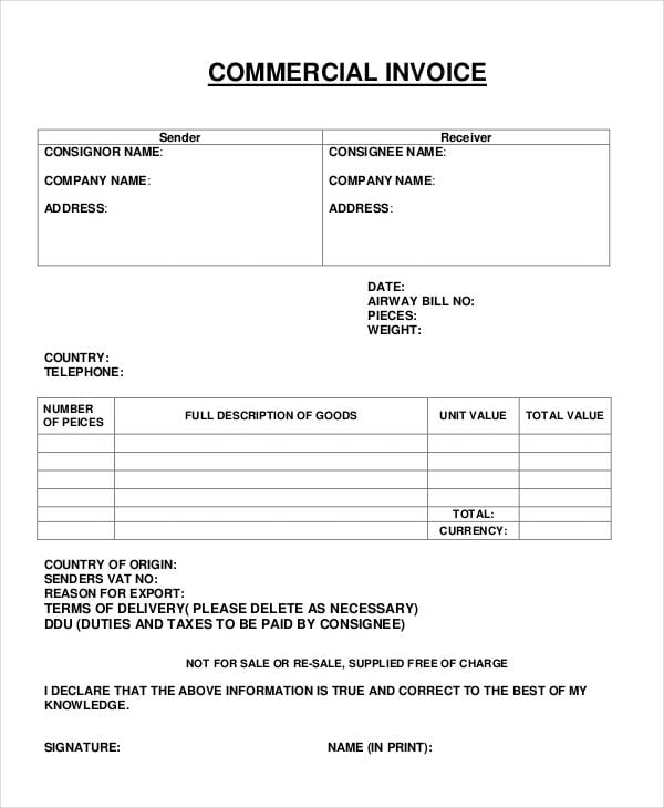 simple commercial invoice
