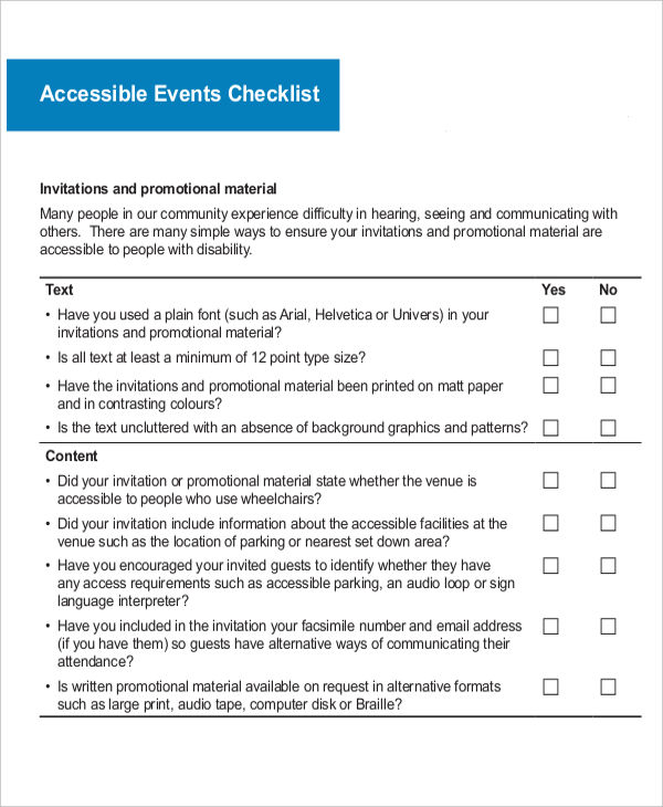 simple event checklist