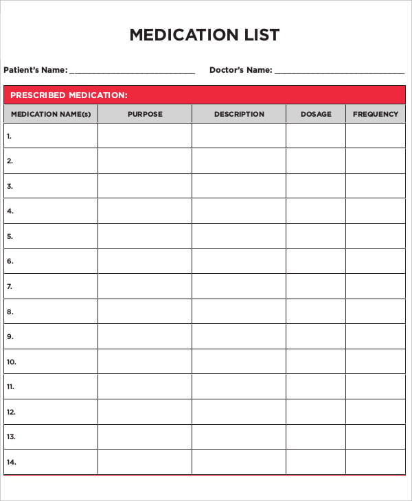 medication list template free download