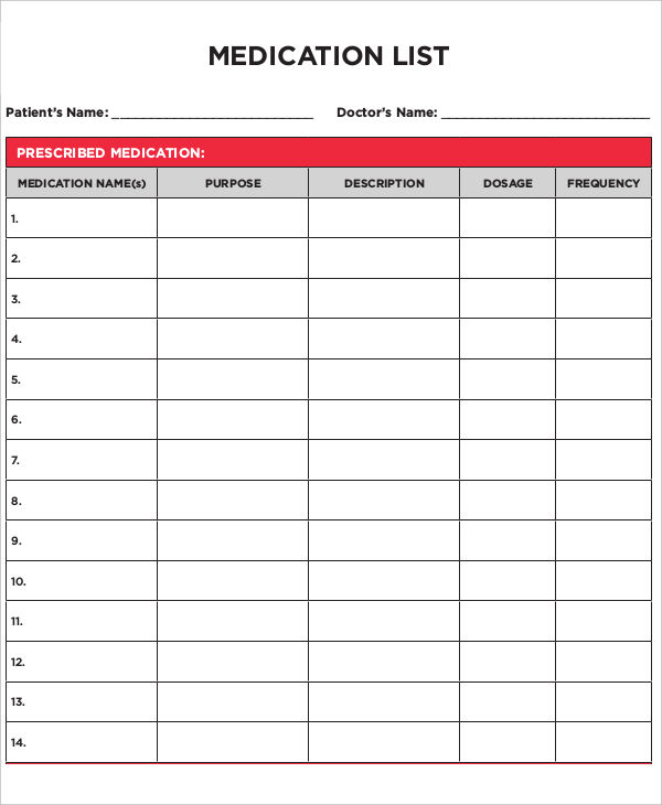 Free Medicine List Templates Printable Templates