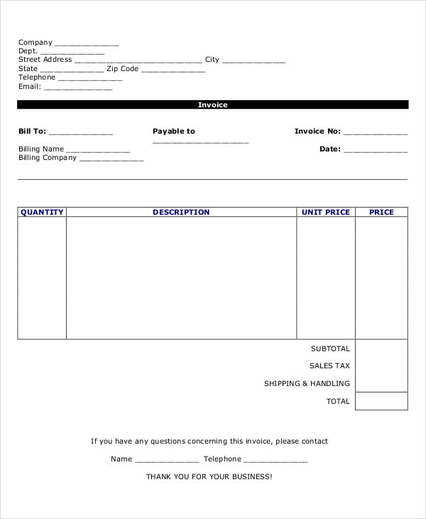 simple personal invoice