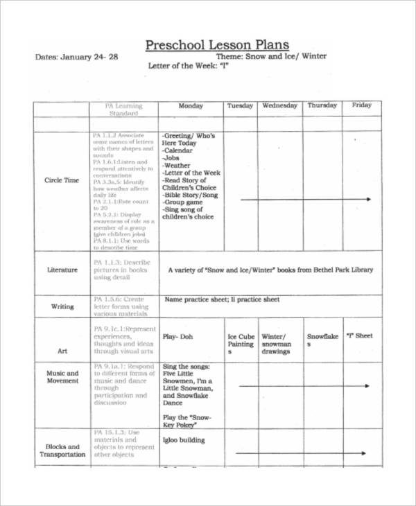 11+ Printable Preschool Lesson Plan Templates -Free PDF, Word Format