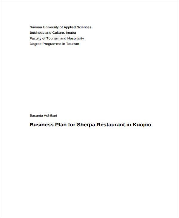simple restaurant business plan