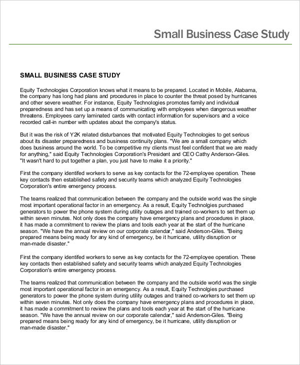 small business plan case study definition