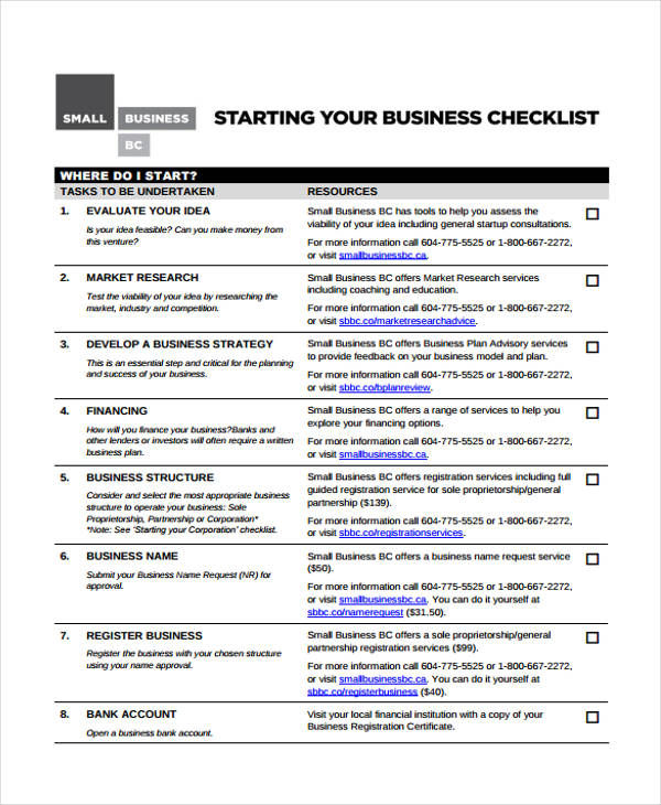 checklist for a business plan