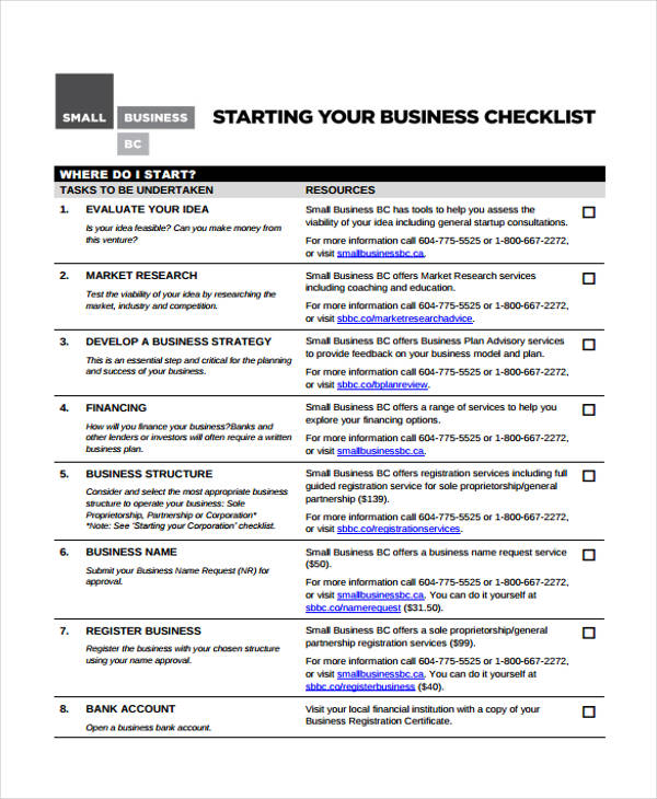 checklist for business plan