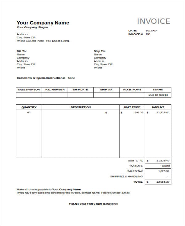 commercial invoices templates