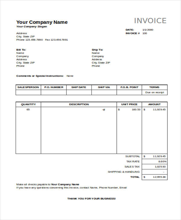 quick invoice template word