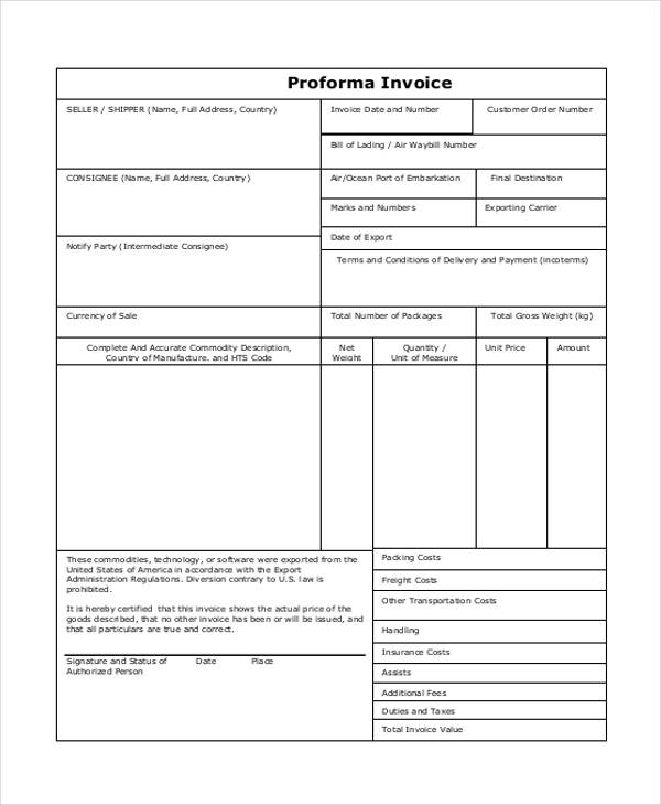 small business proforma invoice