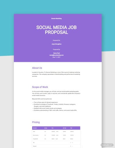 social media job proposal template