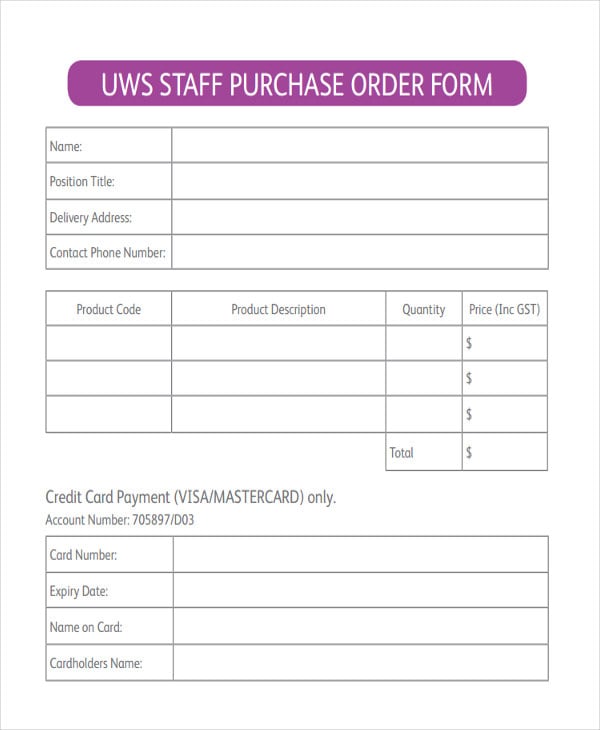 staff purchase order form