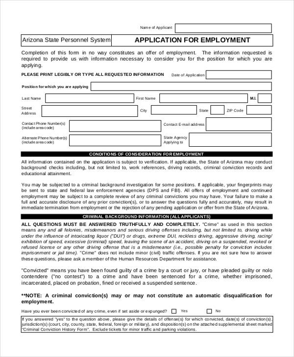 standard employment application