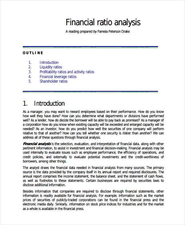 financial ratio analysis example case study