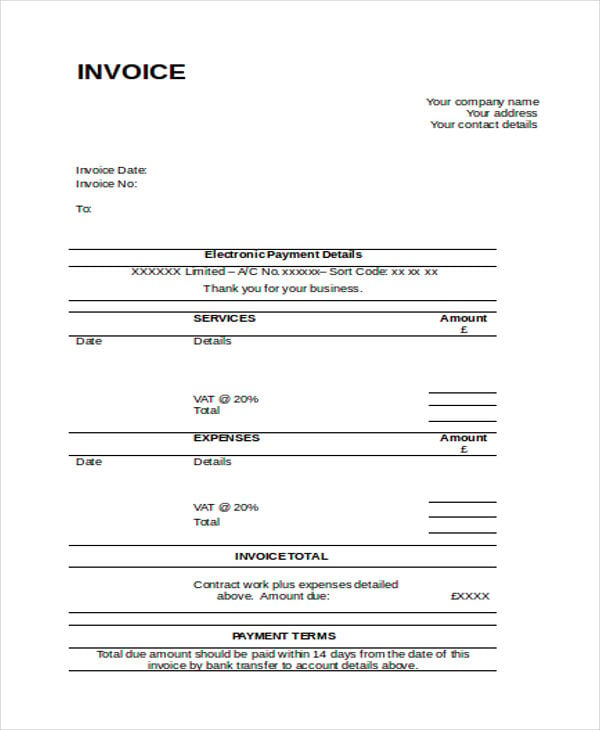 invoice template templates pdf standard format contractoruk