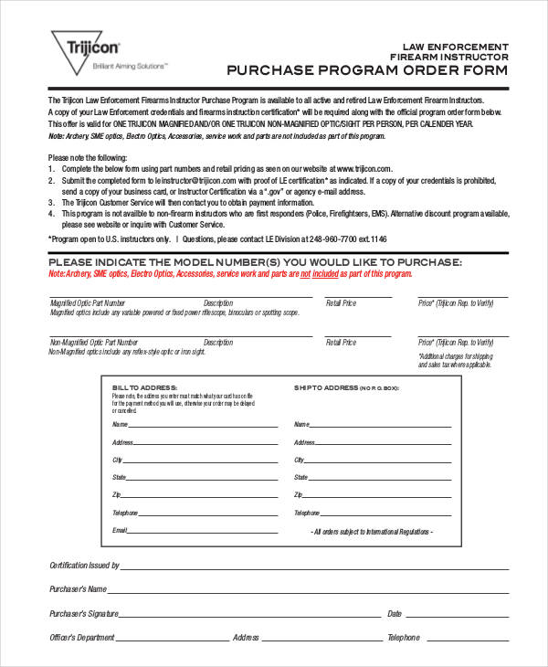 standard purchase program order