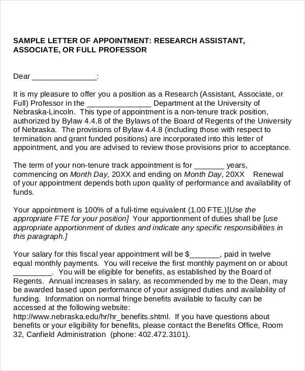 offer letter for research assistant