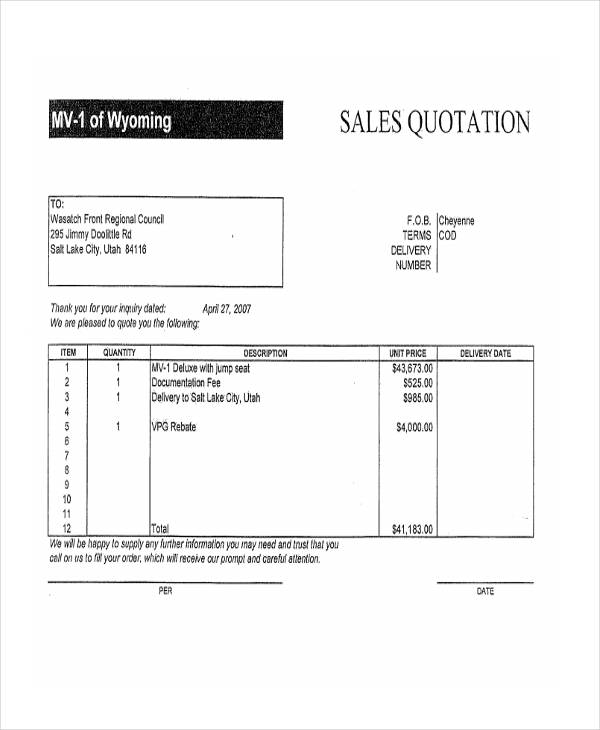 Sales Quotation Template 10+ Free Samples, Examples Format Download