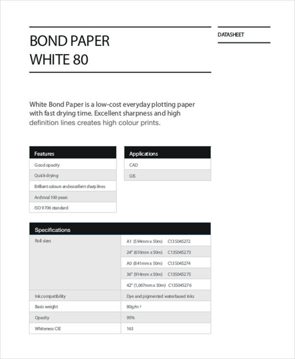 standard white bond paper