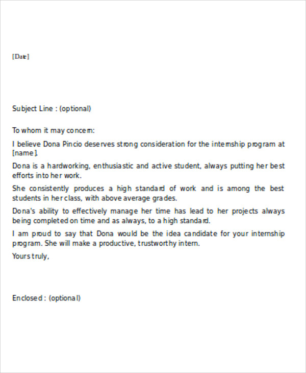 11+ Sample Internship Reference Letters - Free Samples ...