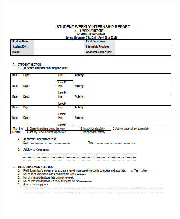 60 Printable Internship Report Forms And Templates Fillable Samples 