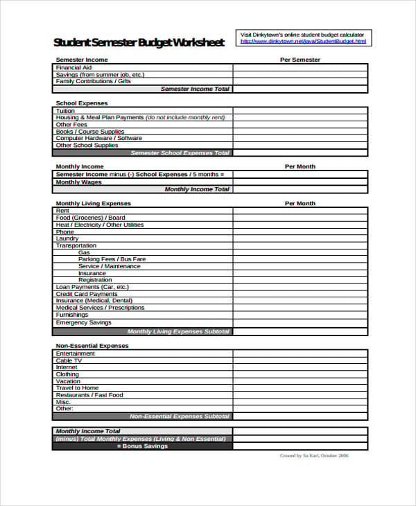 7 Student Budget Templates Free Sample Example Format Download