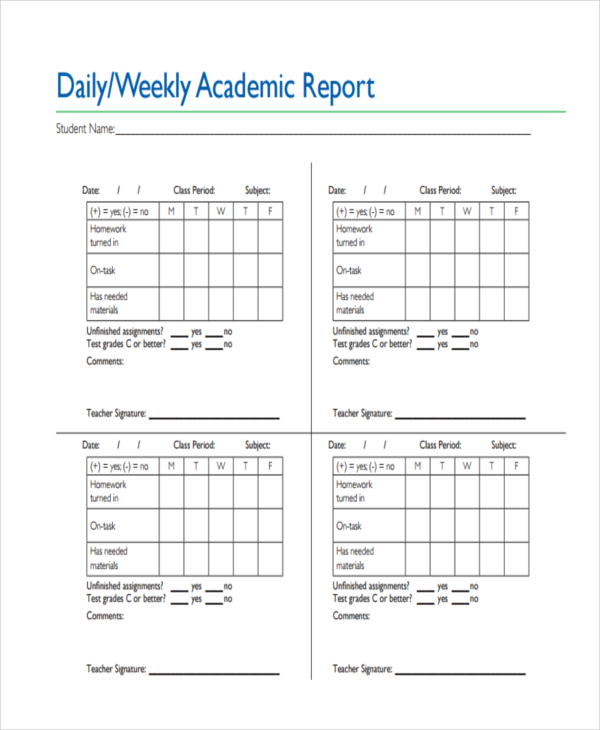 student weekly academic report