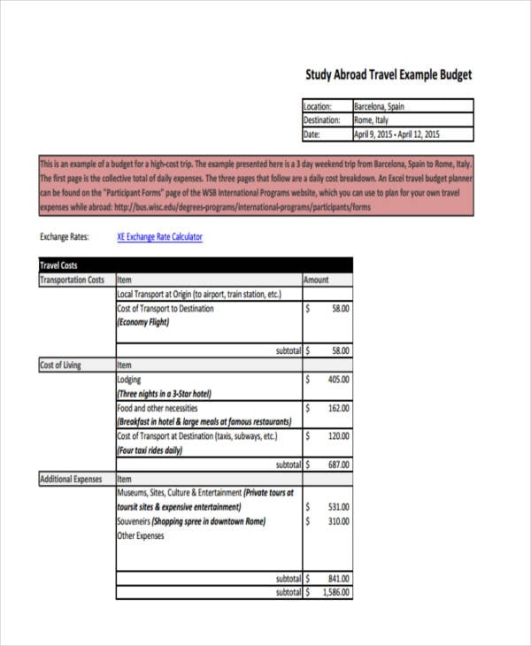 Travel Budget Templates 11  Free PDF Word Format Download