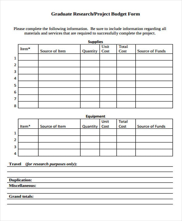 phd research budget template